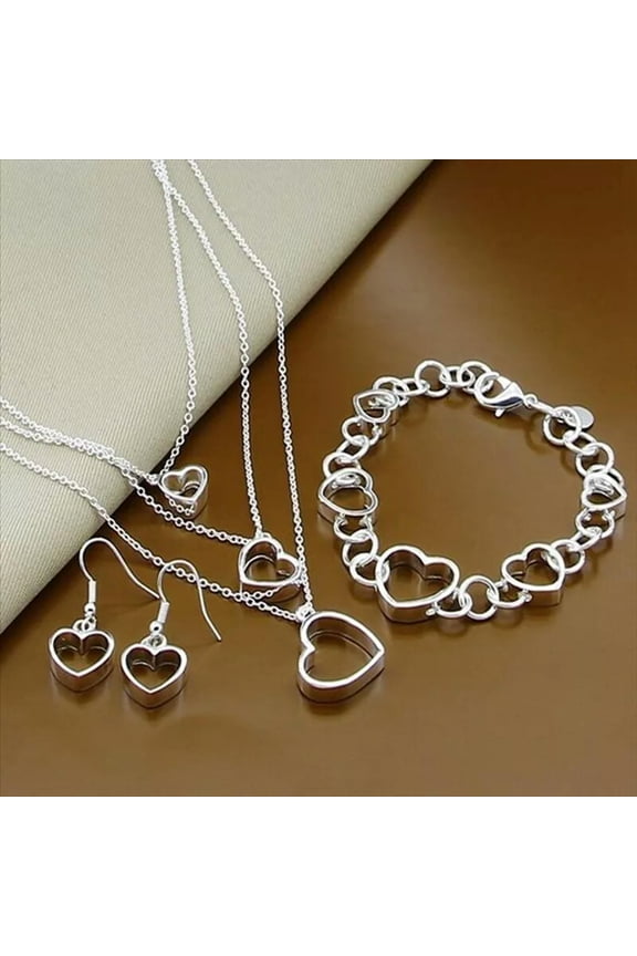 Fashion 925 Sterling Silver Heart Bracelet Necklace Earrings Women Delicate Jewelry Sets