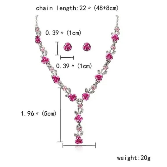 GKNET Fashion Acrylic Rose Flower Crystal Bridal Wedding Necklace Earrings Delicate Jewelry Set-Pink