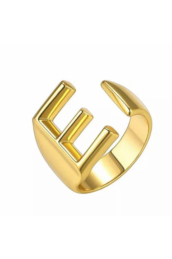 Fashion Adjustable Initial Alphabet Letter A-Z Ring Finger Rings Women Jewellery-Gold E