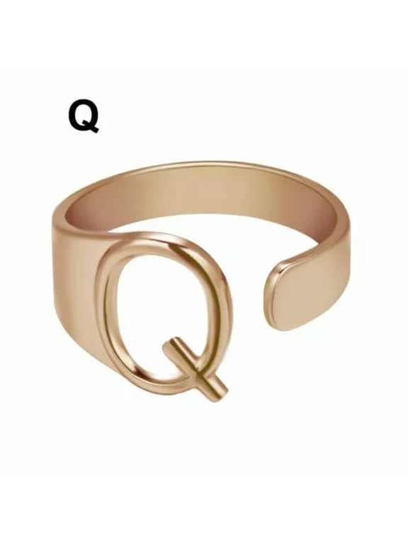Fashion Adjustable Initial Alphabet Letter A-Z Ring Finger Rings Women Jewellery-Rose Gold Q