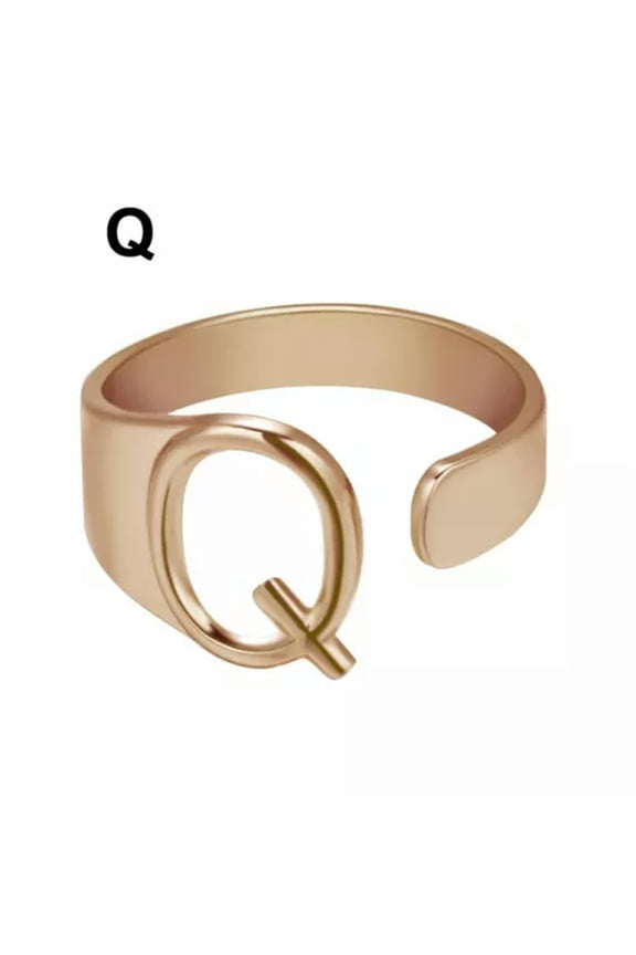 Fashion Adjustable Initial Alphabet Letter A-Z Ring Finger Rings Women Jewellery-Rose Gold Q