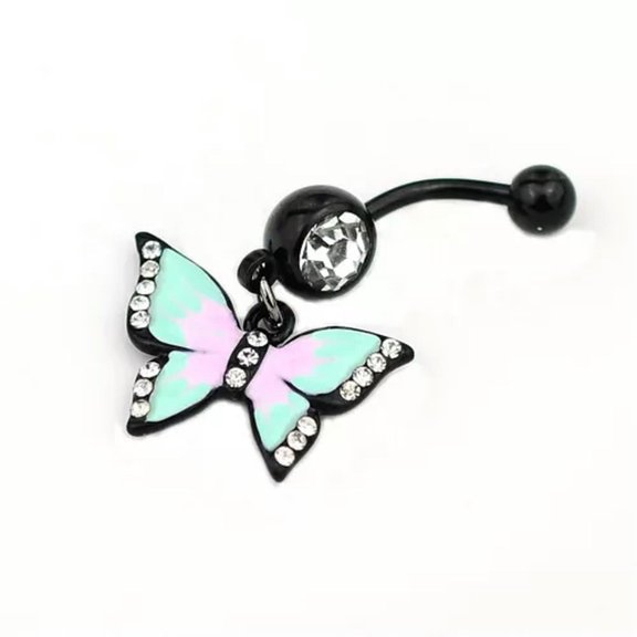 GKNET Fashion Belly Button Rings Body Piercing Butterfly Flower Zircon Delicate Jewelry Sexy-Black