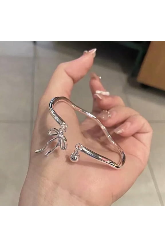 Fashion Bowknot Pendant Open Bracelets With Bells Simple Light Luxury Bangle WY4