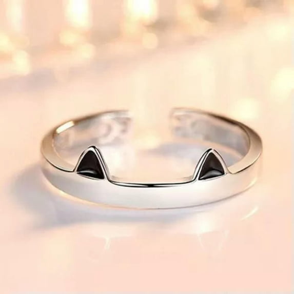 GKNET Fashion Cartoon Cat Ears Ring Minimalist Creative Opening Adjustable Ring Gifts-Black-