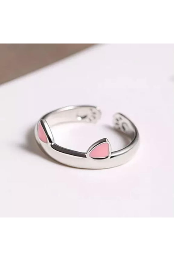 Fashion Cartoon Cat Ears Ring Minimalist Creative Opening Adjustable Ring Gifts-Pink-