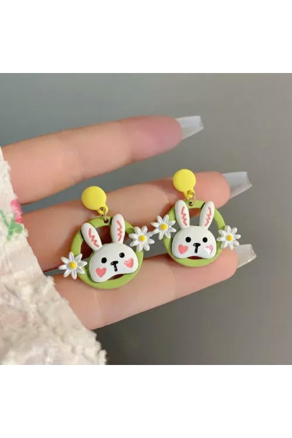 Fashion Cartoon Panda Rabbit Green Ear Stud Earrings Dangle Drop Women Jewelry-#2