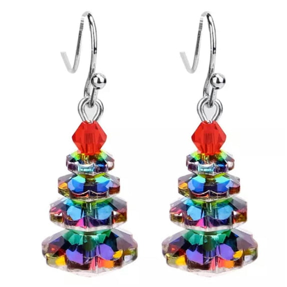 GKNET Fashion Christmas Tree Crystal Earrings Drop Dangle Elegant Women Party Jewelry-Color