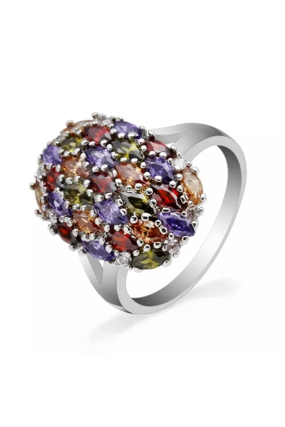 Fashion Colorful Zircon Split Shank Copper Rings for Women Engagement Party Gift-7-1#