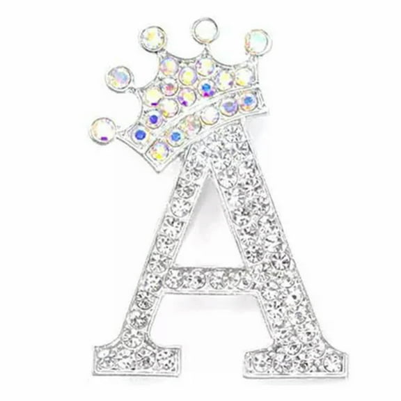 GKNET Fashion Crown 26 Initial Letters A to Z Crystal Rhinestone Brooch Pins Women WY4-Silver-A