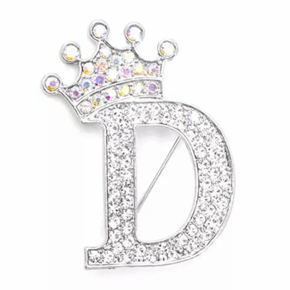 GKNET Fashion Crown 26 Initial Letters A to Z Crystal Rhinestone Brooch Pins Women WY4-Silver-D
