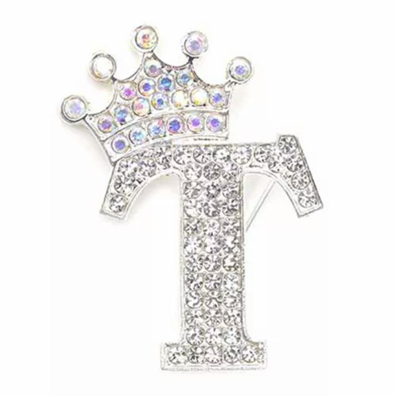 GKNET Fashion Crown 26 Initial Letters A to Z Crystal Rhinestone Brooch Pins Women WY4-Silver-T