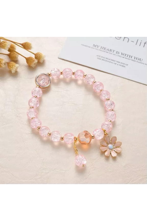 Fashion Crystal Daisy Flower Charm Lucky Bracelet for Women Girls Delicate Jewelry Gift-Pink