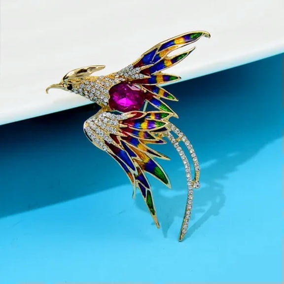 GKNET Fashion Crystal Phoenix Bird Brooches Pin For Women Banquet Party Delicate Jewelry Gi-Rose red