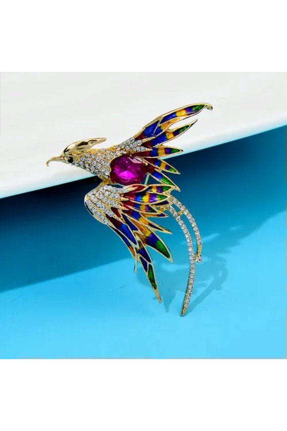 Fashion Crystal Phoenix Bird Brooches Pin For Women Banquet Party Delicate Jewelry Gi-Rose red