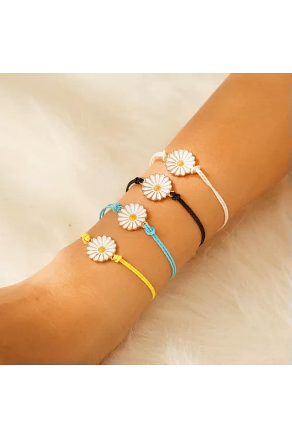 Fashion Daisy Sunflower Bracelet Multilayer Adjustable Bangle Women Men Jewelry-4PCS Daisy Flower