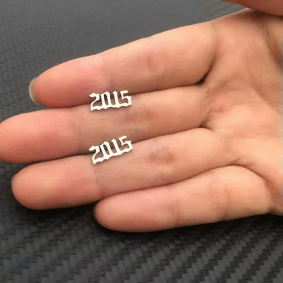 GKNET 1980-2019 Silver Stainless Steel Studs Ear Fashion Personalized Earrings Gift-2015