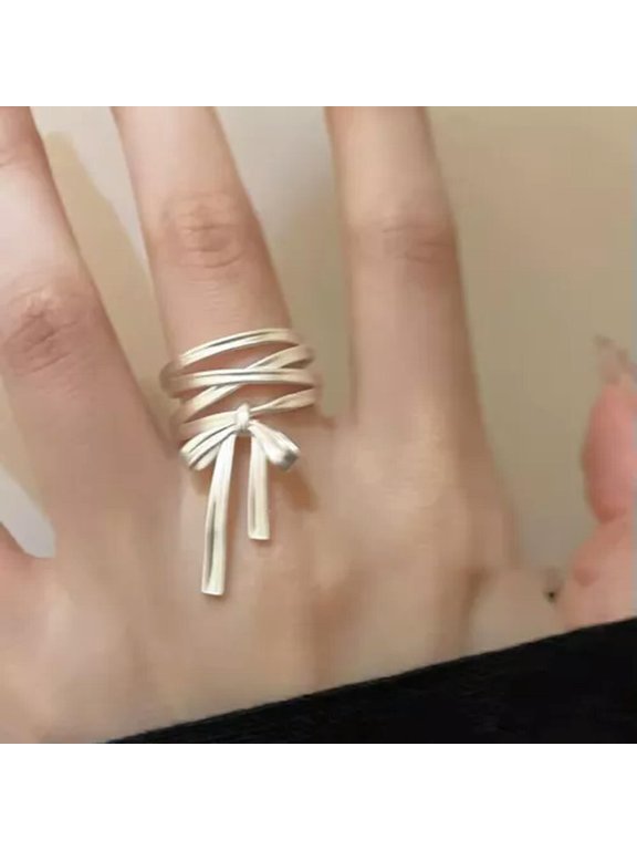 Fashion Elegant Ballet Bow Ribbon Ring For Women Light Luxury Sweet Rings WY4-Silver-