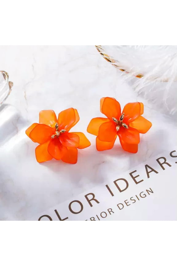 Fashion Exaggerated Flower Stud Earrings Stud Orange Drop Dangle Women Gift -Orange