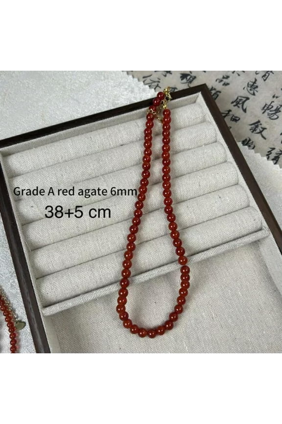 Fashion Exquisite Red Agate Natural Stone Round Beaded Necklaces Delicate Jewelry Gift-6mm