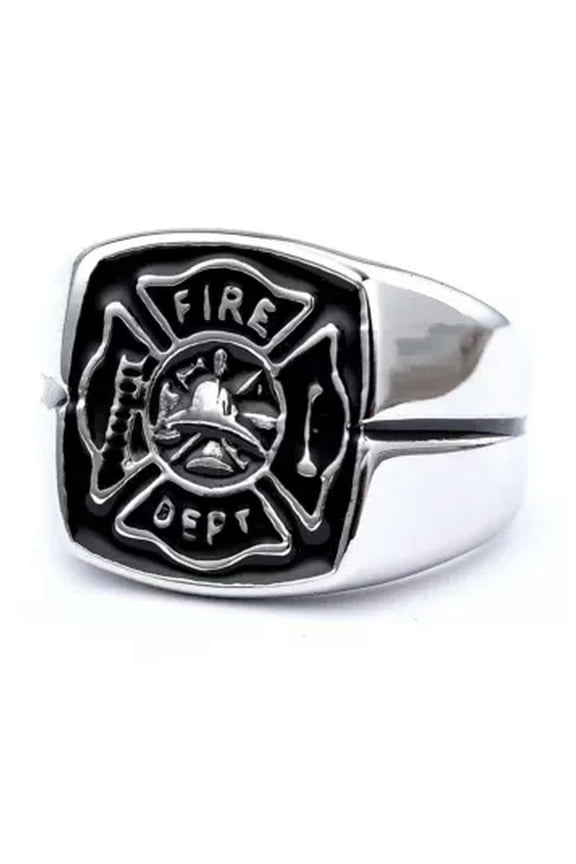 Fashion Fire Police Firelighter Trend Men's Stainless Steel Rings Size 8-14-8-Silver/Black