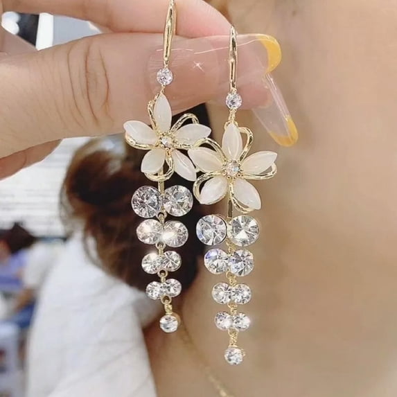GKNET Fashion Flower Crystal Tassel Earrings Hook Women Drop Dangle Jewellery Gifts
