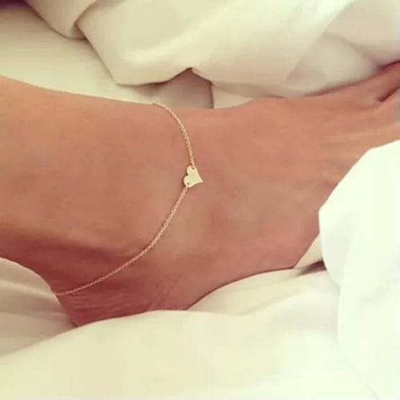 GKNET Fashion Gold Filled Heart Ankle Bracelet Charms Leg Chain Foot Delicate Jewelry Anklets-gold