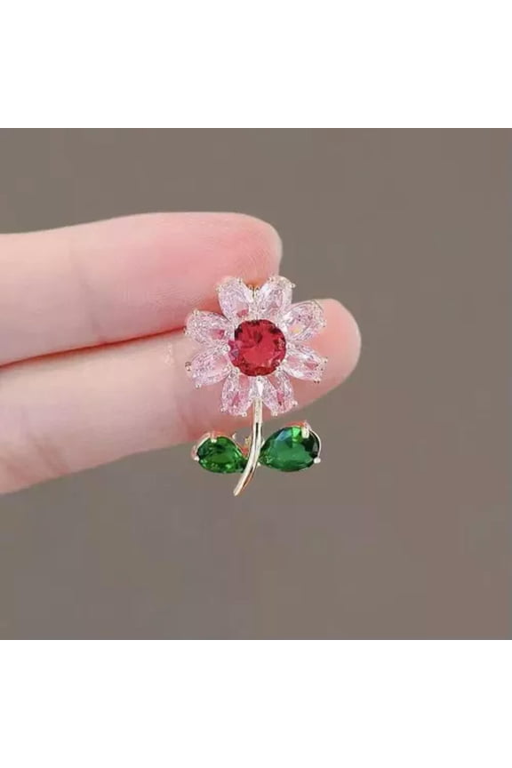 Fashion Gold Plated Sunflower Flower Crystal Brooch Pin Women Wedding Party Gift-1.Lucky