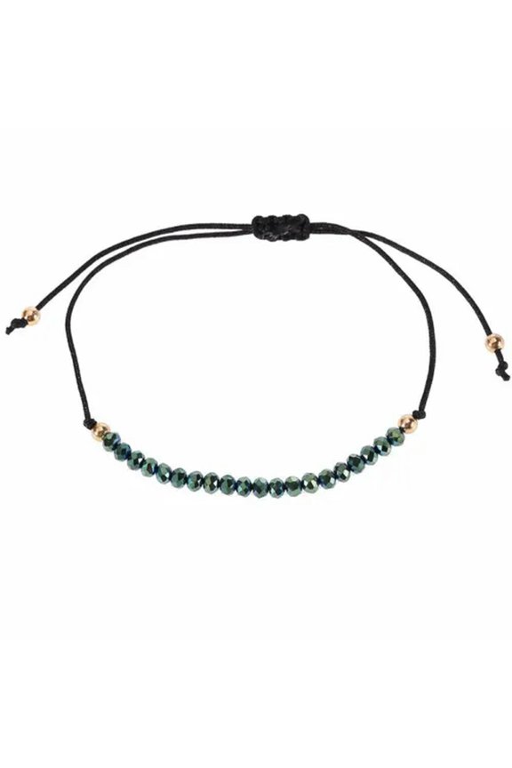 Fashion Handmade Braided Crystal Beaded Bracelet Adjustable Bangle Women Jewelry-Green