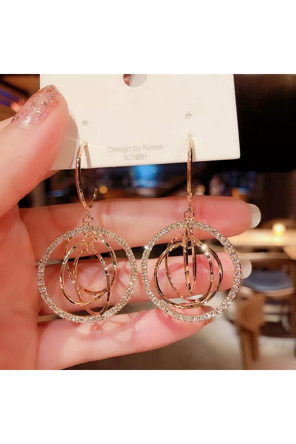 Fashion KC Gold Crystal Circles Earrings Hoop Drop Dangle Women Jewellery New