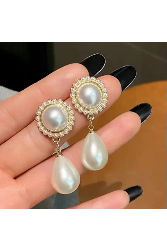 Fashion KC Gold Pearl Crystal Earrings Women Drop Dangle Party Jewellery New Hot-3-Waterdrop Pearl(4.5*1.8cm)