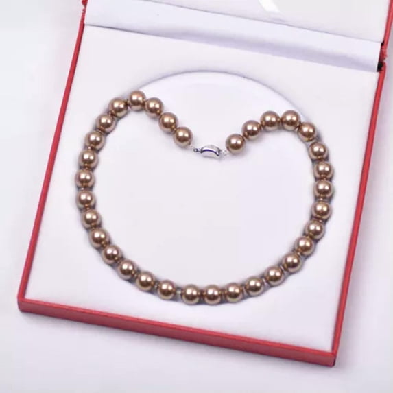 GKNET Fashion Lady New Natural 8-12mm Tahitian Black Green Pearl Round Beads Necklace-Champagne-10mm