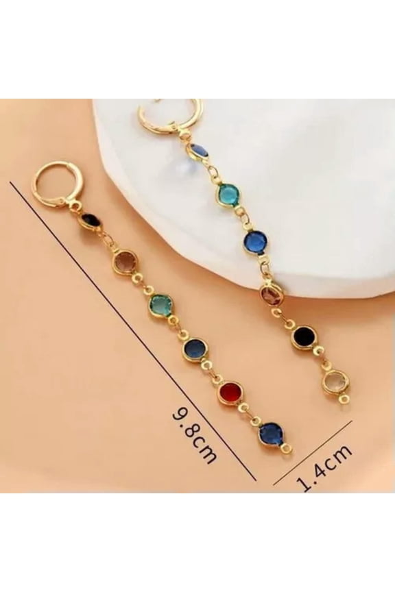 Fashion Long Tassel Crystal Stud Earrings Hoop Drop Dangle Women Wedding Jewelry-Colorful