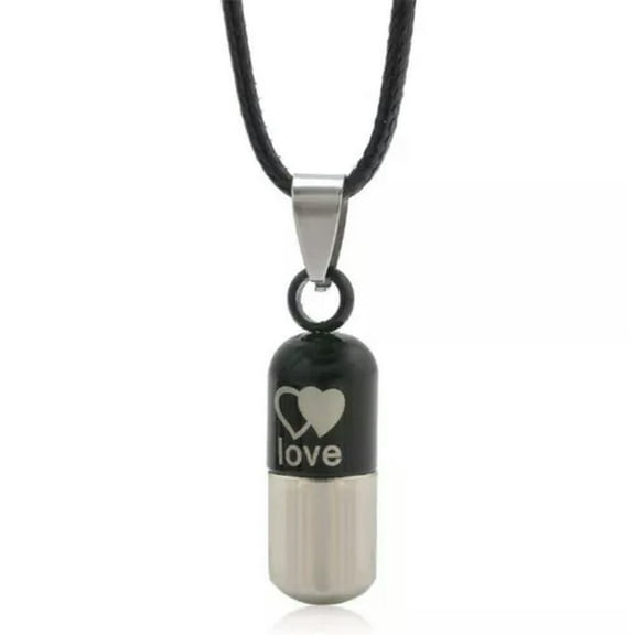 GKNET Fashion Love Pills Capsules Perfume Bottle Pendant Ashes Keeper Chain Necklace-Black