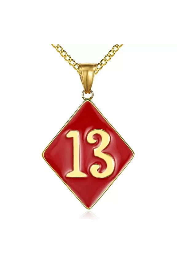 Fashion Lucky Mens Stainless Steel Gold Number 13 Pendant Necklace Chain-default