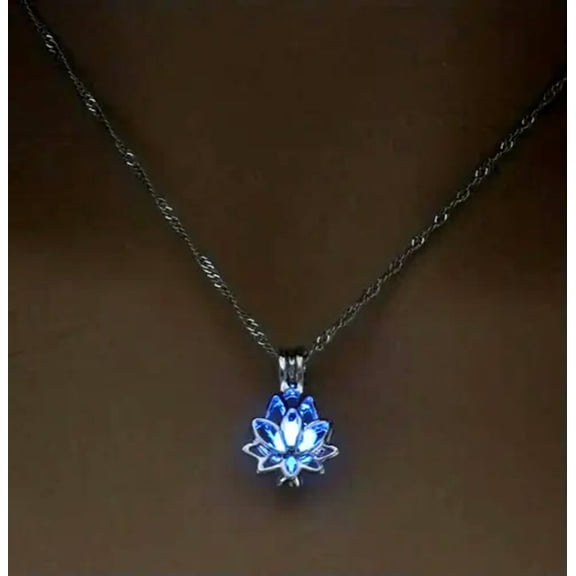 GKNET Fashion Luminous Glowing Lotus Pendant Necklace Elegant Charm Blue Women Men New