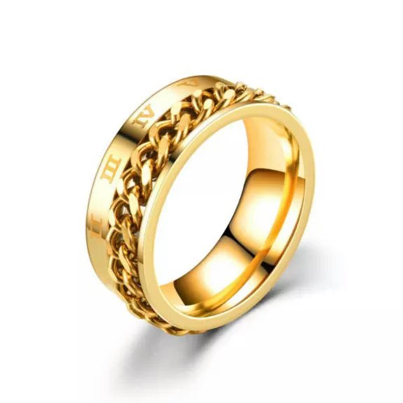 GKNET Fashion Men's Chain Rotatable Stainless Steel Rings Party Delicate Jewelry Size 6-10 ！-golden-6