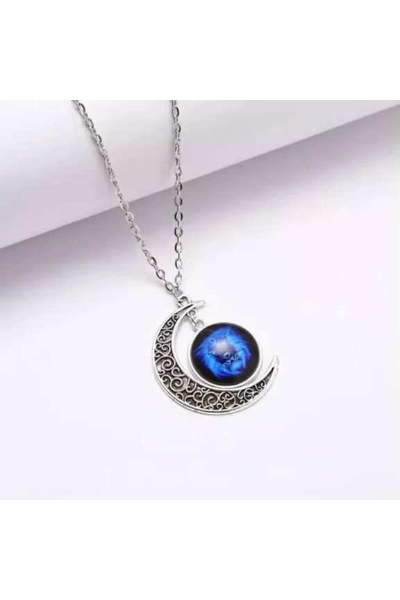 Fashion Moon Time Gem 12 Zodiac Sign Constellations Horoscope Pendant Necklace-Leo