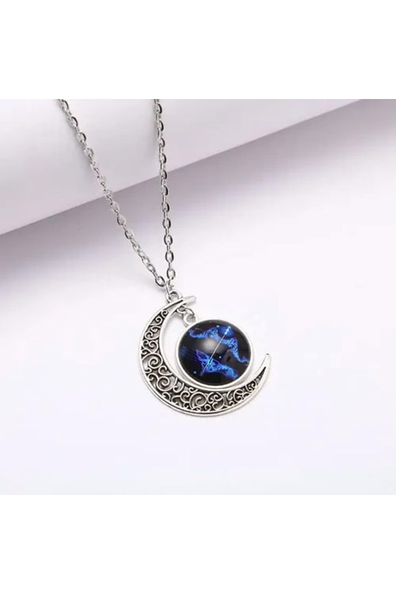 Fashion Moon Time Gem 12 Zodiac Sign Constellations Horoscope Pendant Necklace-Sagittarius