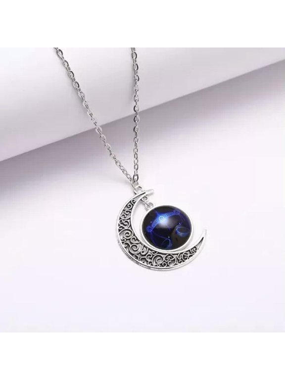 Fashion Moon Time Gem 12 Zodiac Sign Constellations Horoscope Pendant Necklace