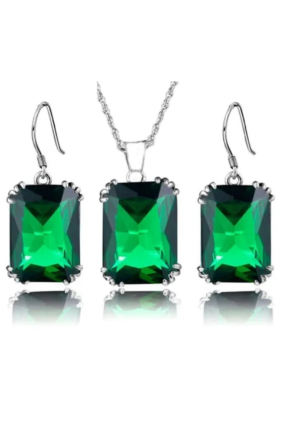 Fashion Multi-Color Crystal Delicate Jewelry Sets Earrings Necklace for Women Party Gift-Emerald