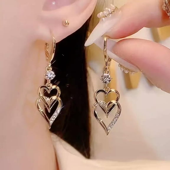 GKNET Fashion Multi-layer Heart Zircon Earrings Drop Dangle Women Wedding Delicate Jewelry Gift