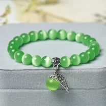 GKNET Fashion Natural Color Agate Cat's Eye Stone Bracelet For Women Crystal Beaded-Light green