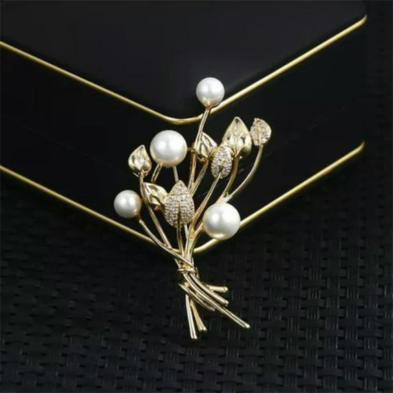 GKNET Fashion Pearl Flower Crystal Zircon Brooch Pin Charm Women Wedding Party Jewelry-Brooch#41