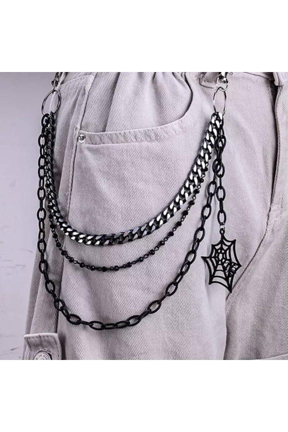 Fashion Punk Metal Pants Chain Hip Hop Spider Web Pendant Jeans Waist Chain WY4-Black