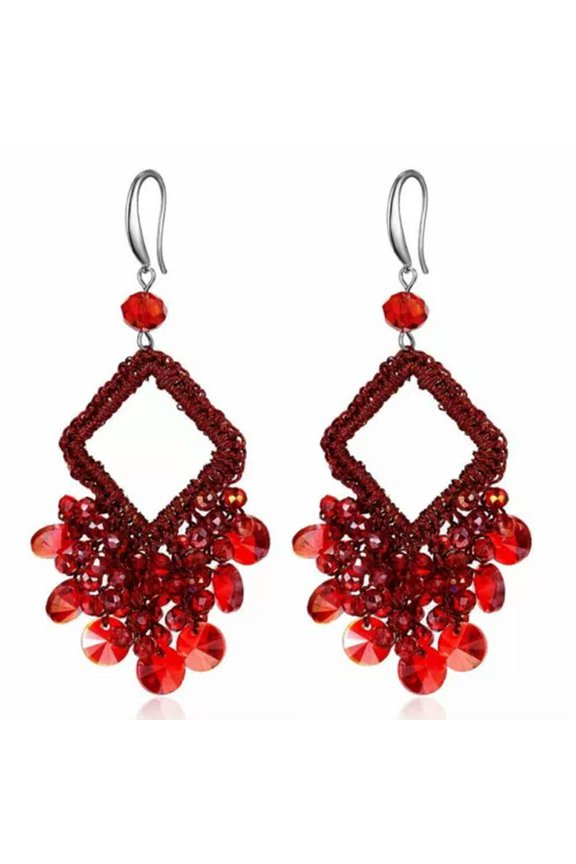 Fashion Red Earrings Flower Crystal Bead Hoop Drop Dangle Wedding Party Jewelry-#15 Geometric Beads