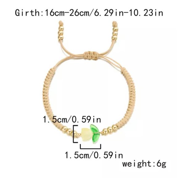 GKNET Fashion Resin Tulip Flower Handmade Braided Bead Bracelet Adjustable Women Gift-#3