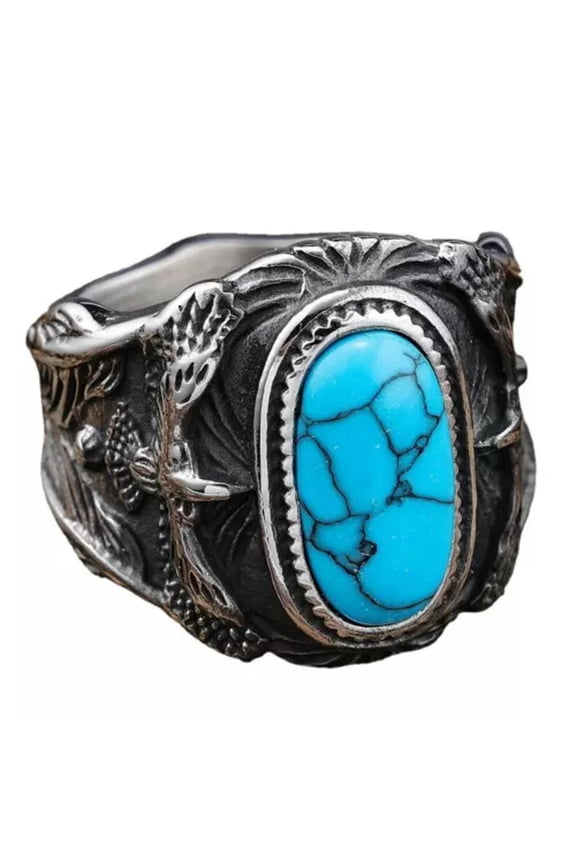 Fashion Retro Turquoise Stone Eagle Men's Stainless Steel Rings Size 7-15-14