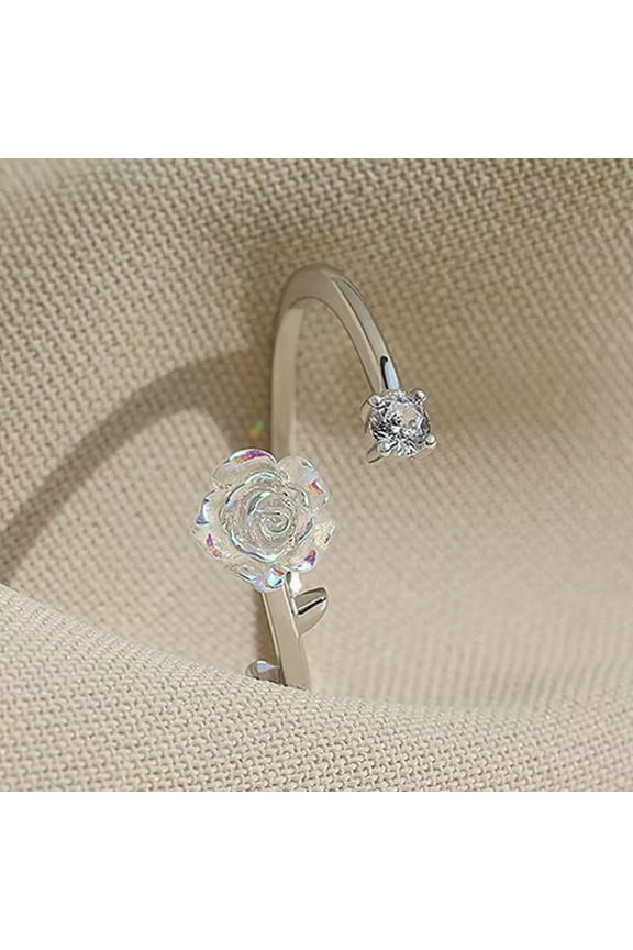 Fashion Rose Flower Rings For Women Korean Style Opening Adjustable Finger R WY4