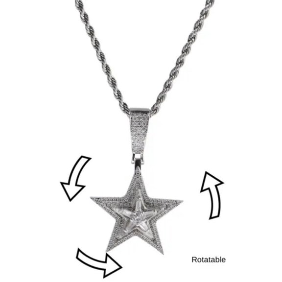 GKNET Fashion Rotate Five-pointed Star Pendant Necklace Delicate Jewelry 18k Real Gold Plated-Silver