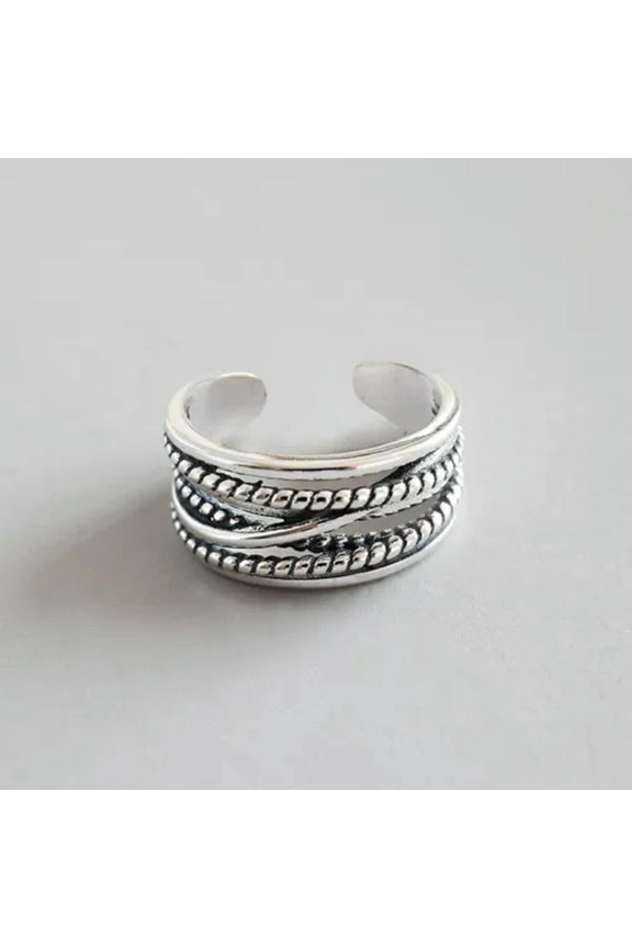 Fashion Silver Punk Adjustable Opening Finger Ring Women Men Jewellery Gifts-#28 Retro Twist